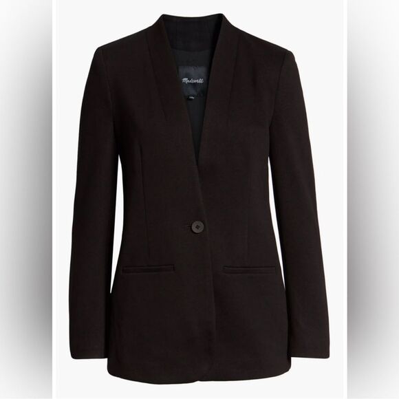 MADEWELL Black Blazer Modern Collarless Single Button Size 10 - Picture 1 of 9